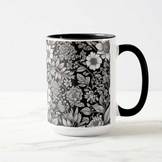 Black and white flowers and leaves mug (Right)