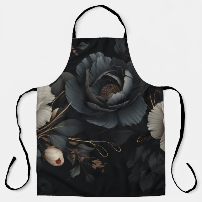 Black and White Flowers Apron (Front)