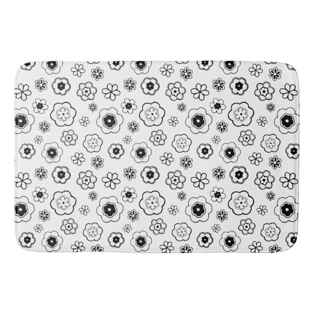 Black and White Flowers Bath Mat (Front)