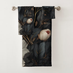 Black and White Flowers Bath Towel Set