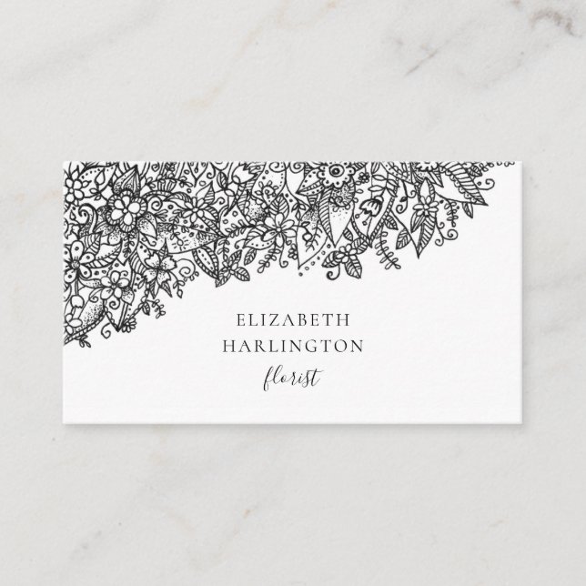Black and white flowers card. Modern botanical Business Card (Front)