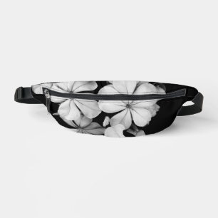 Black and white flowers close-up fanny pack
