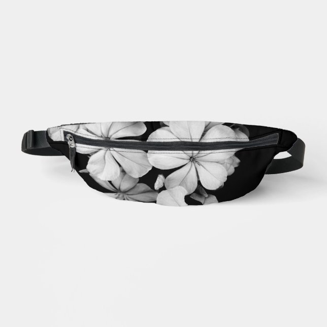 Black and white flowers close-up fanny pack (Front)