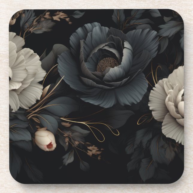 Black and White Flowers Coaster (Front)