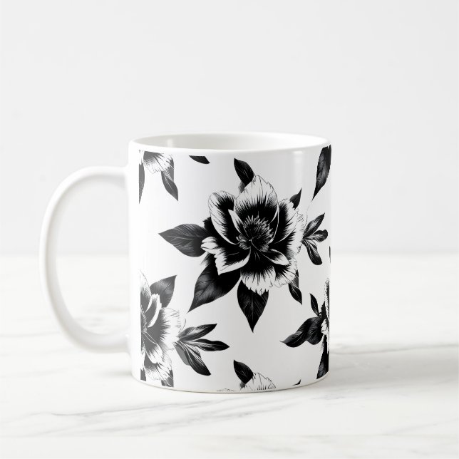 Black and white flowers  coffee mug (Left)