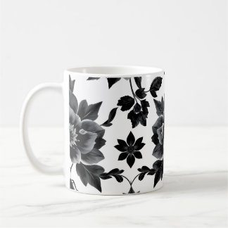 Black and white flowers coffee mug