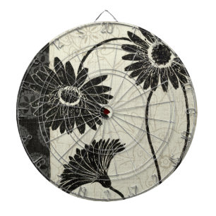 Black and White Flowers Dartboard
