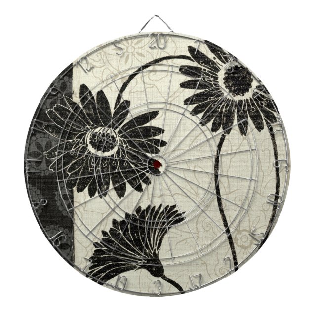 Black and White Flowers Dartboard (Front)