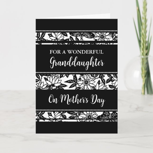 Black and White Flowers Granddaughter in Law  Card (Front)