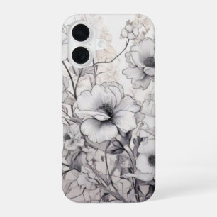 Black and white flowers iPhone 16 case