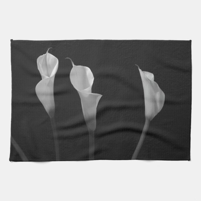 Black and White Flowers Kitchen Towel (Horizontal)