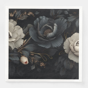 Black and White Flowers Napkin