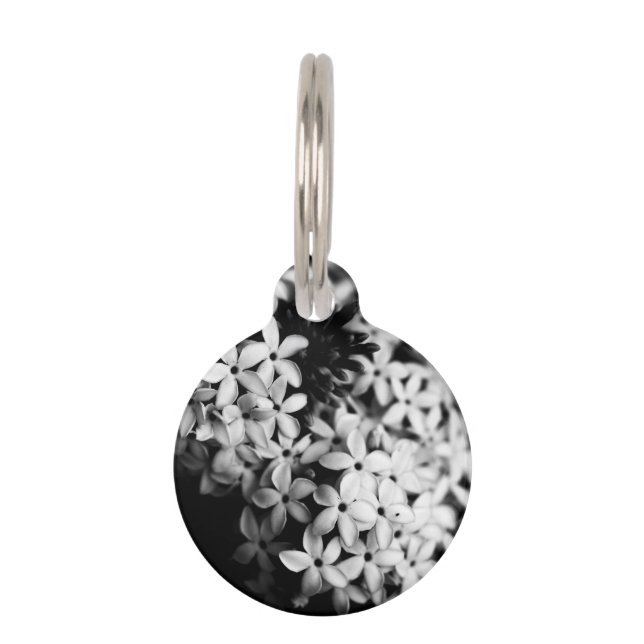 Black and White Flowers Pet Tag (Back)
