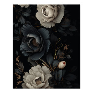 Black and White Flowers Poster