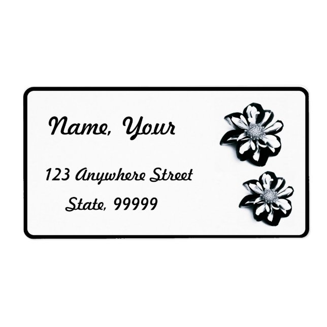 Black and White Flowers Return Address Label (Front)