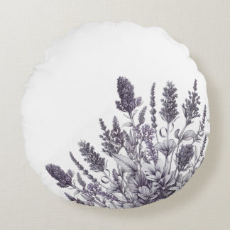 Black and White Flowers Round Pillow