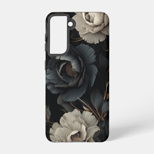 Black and White Flowers Samsung Galaxy S21 Case (Back)
