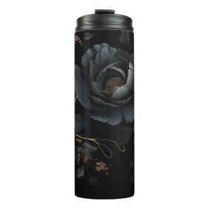 Black and White Flowers Thermal Tumbler