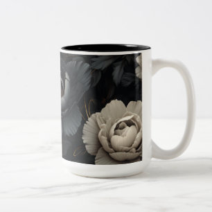 Black and White Flowers Two-Tone Coffee Mug
