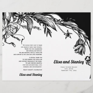 Black and white flowers typography folded program