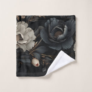 Black and White Flowers Wash Cloth