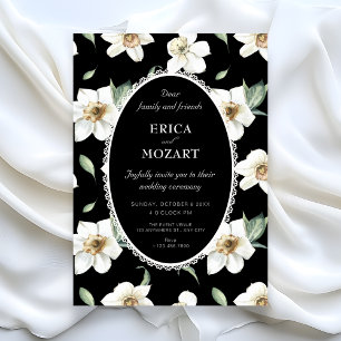 Black and white flowers wedding invitation