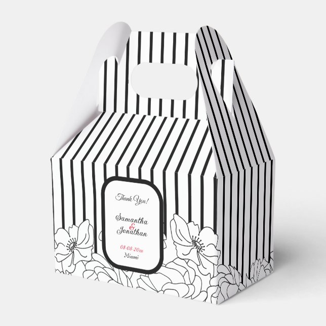 Black and White Flowers with Stripes Favor Box (Front Side)
