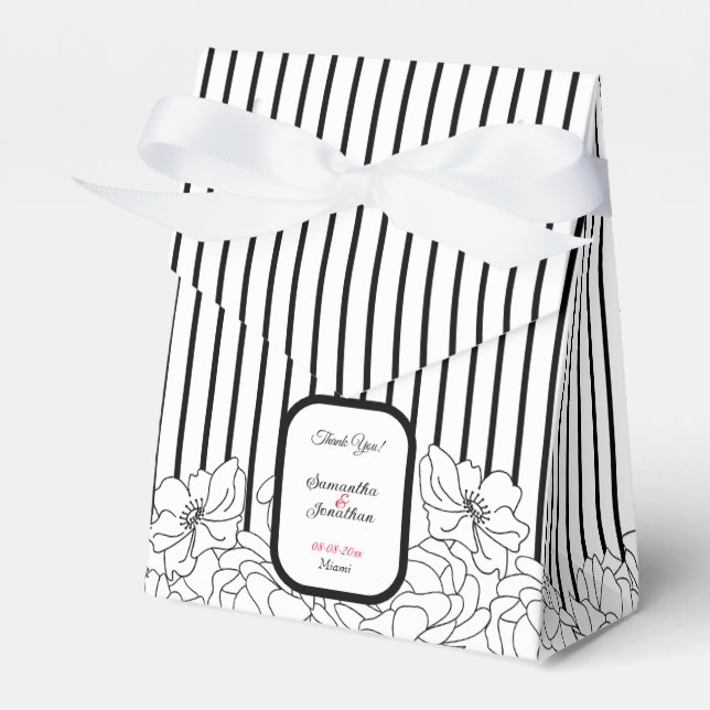 Black and White Flowers with Stripes Favor Box (Front Side)