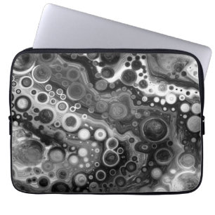 Black and White Fluid Art Modern Abstract   Laptop Sleeve