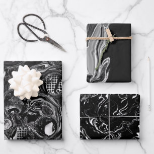 Black and White Fluid Art Modern Abstract Wrapping Paper Sheet
