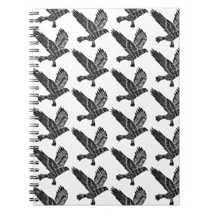 Black and White Flying Raven Lino Cut Notebook