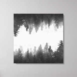 Black and white foggy mirrored forest canvas print