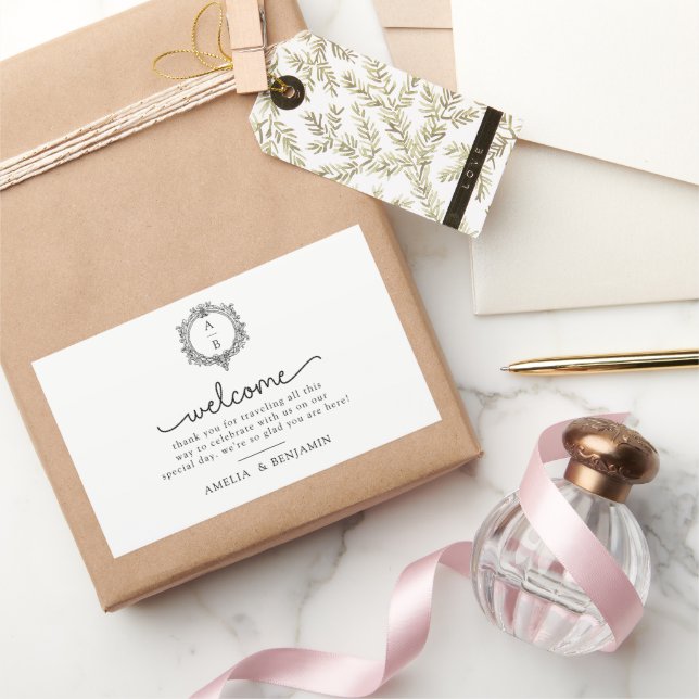 black and white foliage Crest wedding invitation Sticker (Gifting)