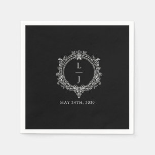black and white foliage Crest wedding Napkin