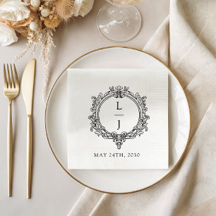 black and white foliage Crest wedding Napkin