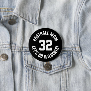 Black and White Football Mom Jersey Number 3 Inch Round Button