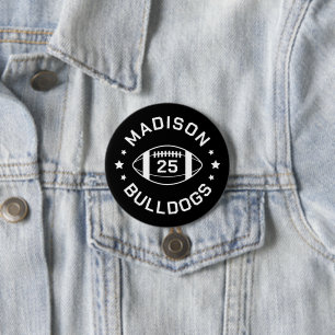 Black and White Football Player Jersey Number 3 Inch Round Button