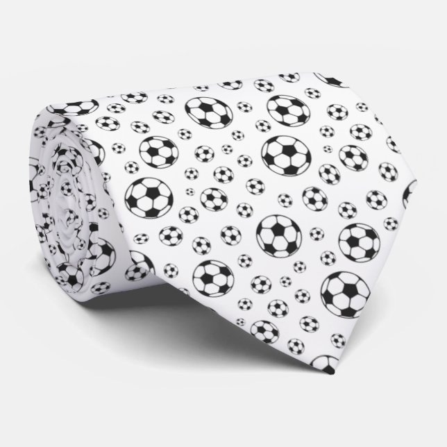 Black and White Football Soccer Ball Pattern Tie (Rolled)