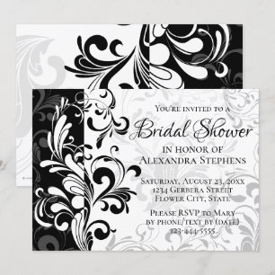 Black and White Fountain Swirl Bridal Shower Invitation