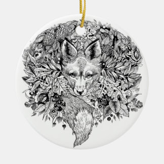 Black and white fox in the forest ceramic ornament