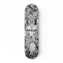 Black and white Fox + nature Skate Deck Skateboard