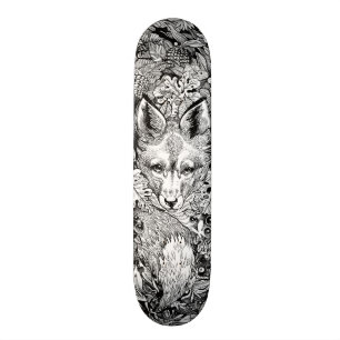 Black and white Fox + nature Skate Deck Skateboard