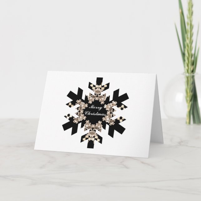 Black and White Fractal Art Snowflakes Holiday Card (Front)