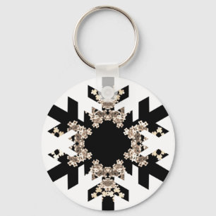 Black and White Fractal Art Snowflakes Keychain