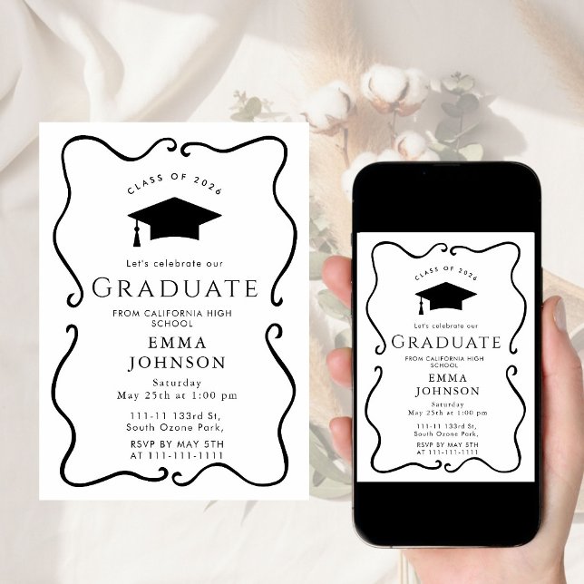 Black and white frame Simple Graduation Party  Invitation (Creator Uploaded)