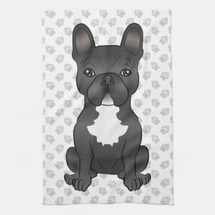 Black And White French Bulldog Cartoon Dog & Paws Kitchen Towel