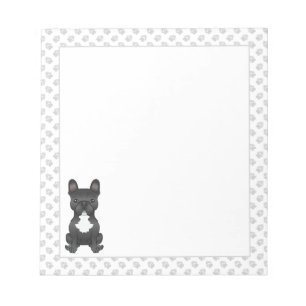 Black And White French Bulldog Cartoon Dog & Paws Notepad