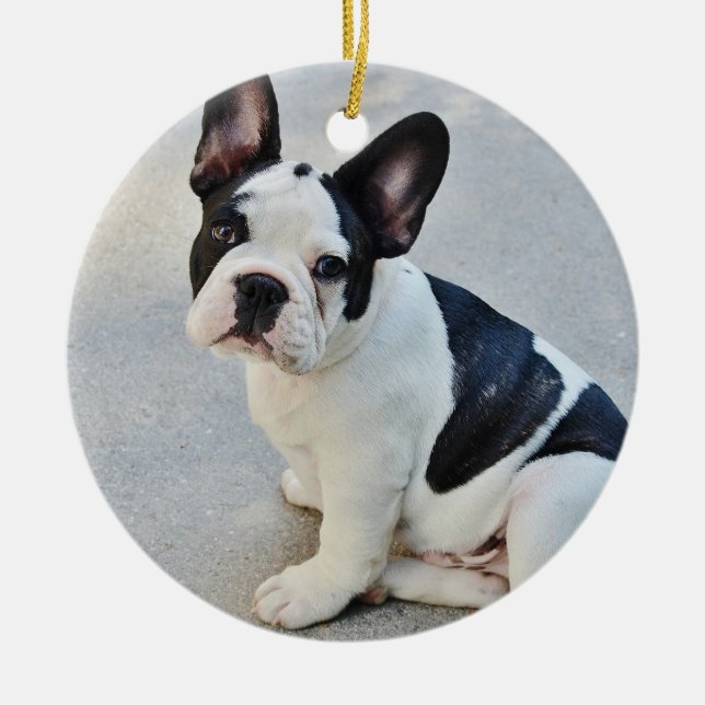 Black and White French Bulldog Ceramic Ornament (Front)