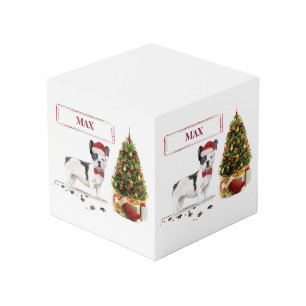 Black and White French Bulldog Christmas Dog  Cube