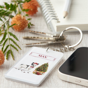 Black and White French Bulldog Christmas Dog  Keychain